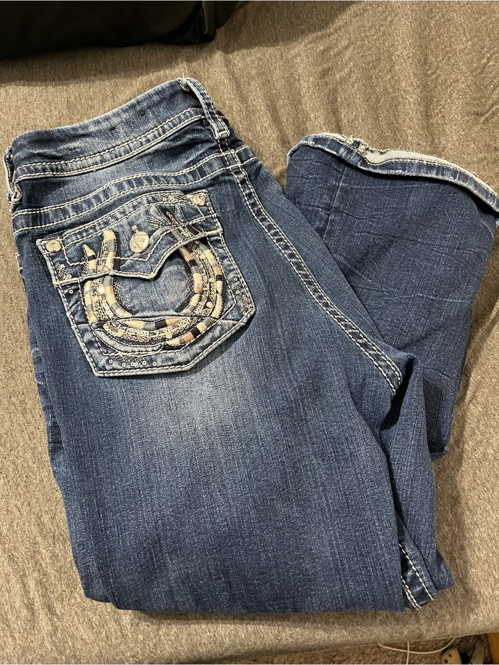 Miss Me Dark Blue Bootcut Jeans with Embroidered Pocket